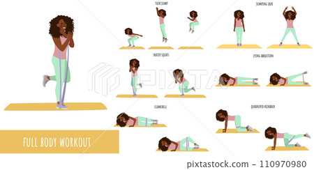 Healthy woman doing full body workout Healthy woman doing full body workout 110970980