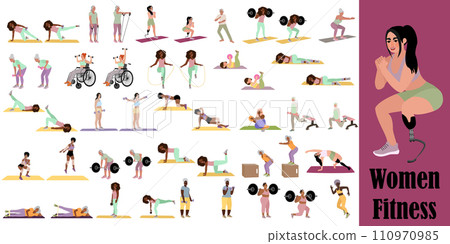 Diversity women doing full body workout 110970985