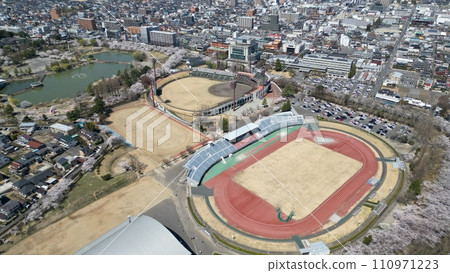 Koriyama City Center - Aerial view of Kaiseiyama Sports Park Koriyama City Center - Aerial view of Kaiseiyama Sports Park 110971223