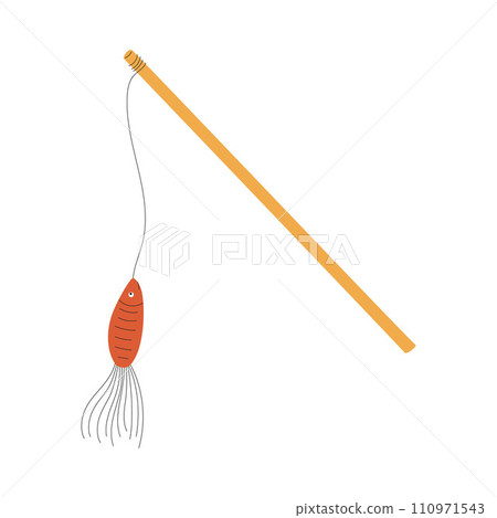 A toy for cats, a fishing rod with a fish. A toy for pets. A flat vector illustration isolated on a white background. 110971543