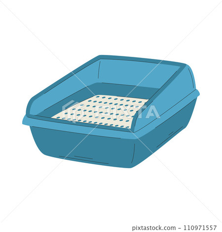 A tray for cat litter. The toilet for cat. A pet care item. A flat vector illustration isolated on a white background. A tray for cat litter. The toilet for cat. A pet care item. A flat vector illustration isolated on a white background. 110971557