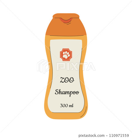 Shampoo for pet care. A pet care item. A flat vector illustration isolated on a white background. Shampoo for pet care. A pet care item. A flat vector illustration isolated on a white background. 110971559
