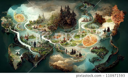 Forest scenery floating on a lake 110971593