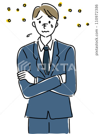 A simple line drawing of a businessman suffering from hay fever A simple line drawing of a businessman suffering from hay fever 110972386