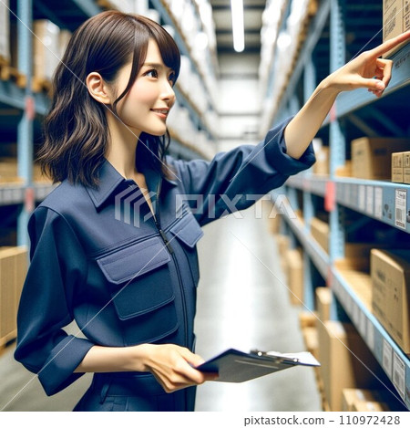 Female worker working in a warehouse 110972428