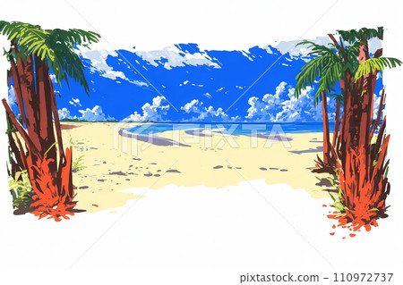 A sandy beach with AI-generated palm trees 110972737