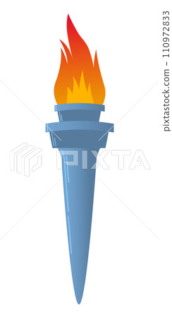 Colorful Flaming Torch, flat vector illustration isolated on white background. Symbols of relay race, competition victory, champion or winner. 110972833