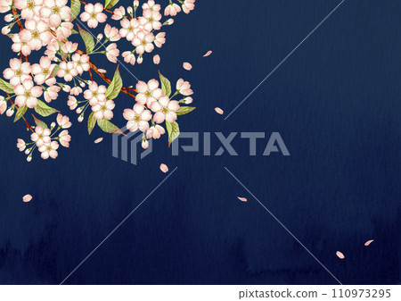 野櫻花櫻花夜背景框水彩插圖 110973295