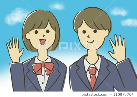 Blue sky and male and female students 110973704