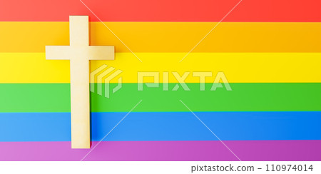 Cross against LGBT rainbow flag. 3d render Cross against LGBT rainbow flag. 3d render 110974014