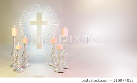Christian cross near burning candles. 3d render 110974032