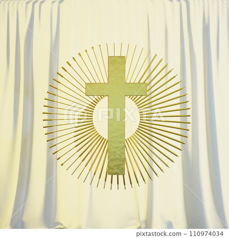 Holy cross with curtain against brown backdrop Holy cross with curtain against brown backdrop 110974034