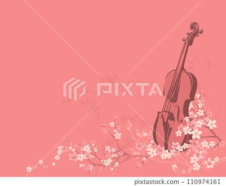 violin and spring season cherry blossom flowers vector copy space background violin and spring season cherry blossom flowers vector copy space background 110974161