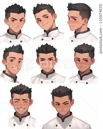 年輕廚師的臉部表情變化 年輕廚師的臉部表情變化 110974659