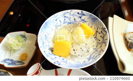 Luxurious breakfast with fruit jelly at Shio-no-Yu Onsen Rengetsu Luxurious breakfast with fruit jelly at Shio-no-Yu Onsen Rengetsu 110974660