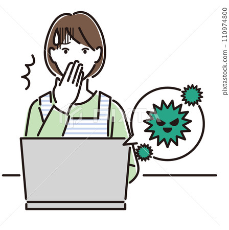 A woman is shocked by a virus infection on her PC. 110974800