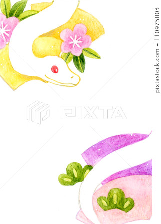 2025/令和7蛇年新年賀卡材料手繪水彩插圖 110975003