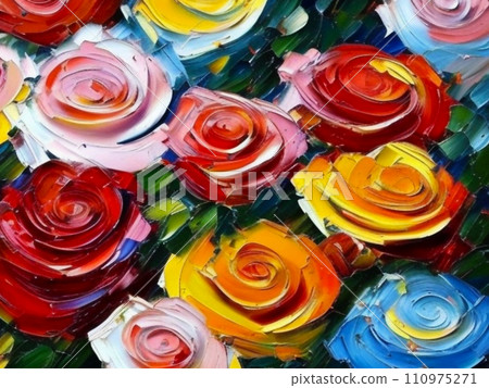 Oil flowers. Beautiful delicate feminine colored spring or summer flowers close-up, generated by AI. Bouquet of flowers. Flowers in a flowerbed. Postcard, congratulations to woman. Peonies and roses Oil flowers. Beautiful delicate feminine colored spring or summer flowers close-up, generated by AI. Bouquet of flowers. Flowers in a flowerbed. Postcard, congratulations to woman. Peonies and roses 110975271