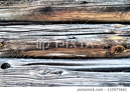 Background horizontal logs. Wooden background from shabby boards and logs. Round lumber assortment. General purpose lumber. Special type of forest products. Knots and branches. Background horizontal logs. Wooden background from shabby boards and logs. Round lumber assortment. General purpose lumber. Special type of forest products. Knots and branches. 110975662