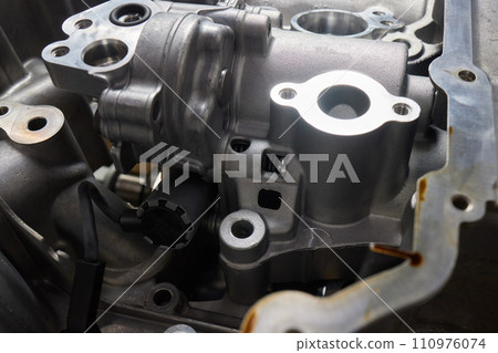 the engine ready to be reassembled on the car the engine ready to be reassembled on the car 110976074