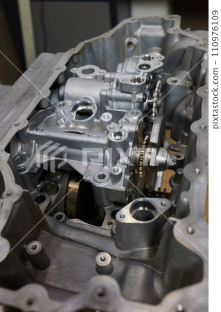 the engine ready to be reassembled on the car the engine ready to be reassembled on the car 110976109