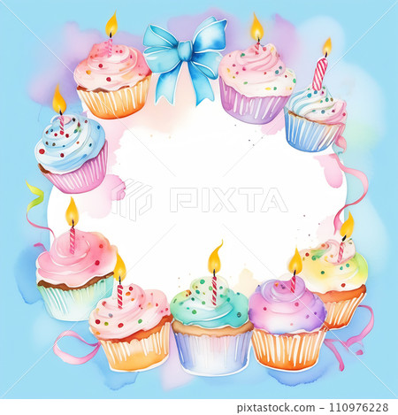AI-generated content. Birthday invitation with cake. Birthday card. 110976228