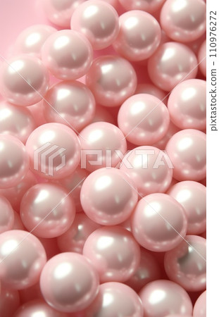 Abstract background made of pink pearls. Precious jewelry texture top view. 110976272