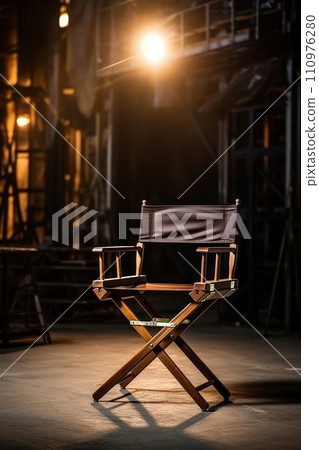 Empty black directors chair on filming set. 110976280