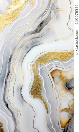 Golden black and white texture. Polished stone wall with an exquisite natural pattern. Wallpaper design Golden black and white texture. Polished stone wall with an exquisite natural pattern. Wallpaper design 110976553