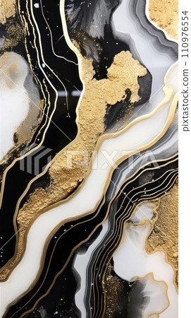 Golden black and white texture. Polished stone wall with an exquisite natural pattern. Wallpaper design Golden black and white texture. Polished stone wall with an exquisite natural pattern. Wallpaper design 110976554