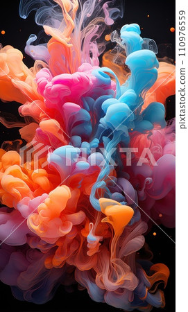 Abstract colorful background. Multi-colored ink spreads in water. Paint underwater. Abstract colorful background. Multi-colored ink spreads in water. Paint underwater. 110976559