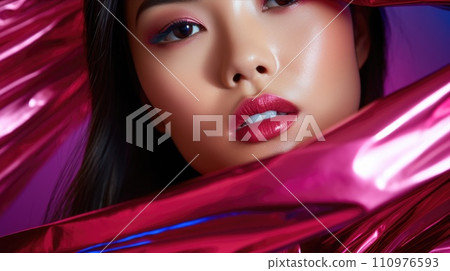 Fashion Portrait closeup of beautiful Asian woman. Beauty face with perfect make-up. Fashion Portrait closeup of beautiful Asian woman. Beauty face with perfect make-up. 110976593
