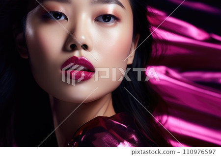 Fashion Portrait closeup of beautiful Asian woman. Beauty face with perfect make-up. Fashion Portrait closeup of beautiful Asian woman. Beauty face with perfect make-up. 110976597