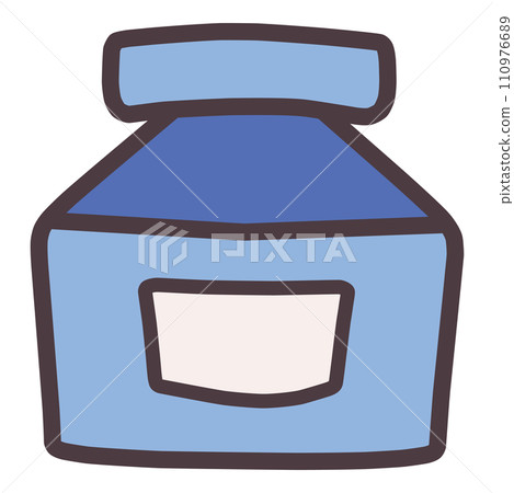 Color illustration of a simply deformed hand-drawn bottle filled with ink 110976689