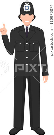 Standing British Policeman Officer in Traditional Uniform Character Icon in Flat Style. Vector Illustration. 110976874