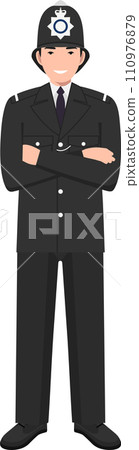 Standing British Policeman Officer in Traditional Uniform Character Icon in Flat Style. Vector Illustration. 110976879