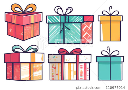 A set of illustrations of gift boxes isolated on a white background A set of illustrations of gift boxes isolated on a white background 110977014