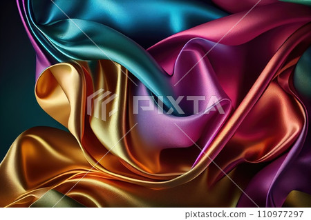 Abstract background. Colorful flying silk. Fabric in the wind. Cloth Wallpaper. Abstract background. Colorful flying silk. Fabric in the wind. Cloth Wallpaper. 110977297