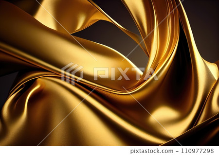 Abstract background. Gold flying silk. Fabric in the wind. Cloth Wallpaper. 110977298