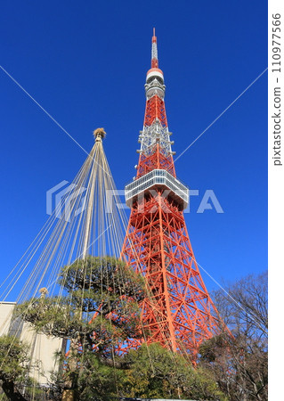 東京鐵塔 東京鐵塔在藍天的映襯下拔地而起 110977566