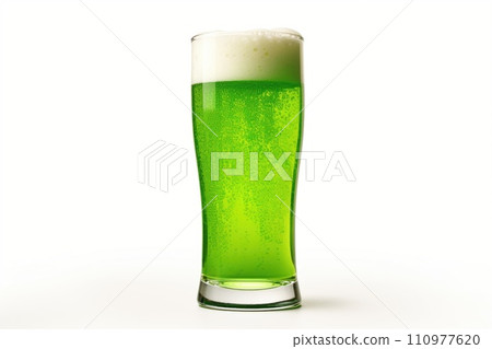Glass of cold green beer on white background. Saint Patrick's Day 110977620