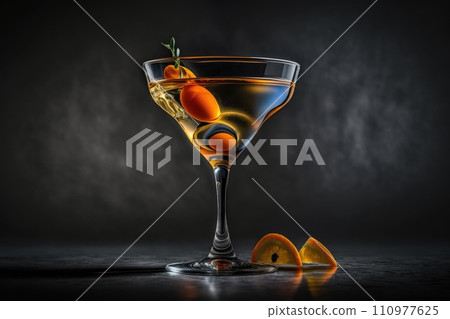 Martini cocktail. Ingredients are gin and dry vermouth and dash orange bitters Martini cocktail. Ingredients are gin and dry vermouth and dash orange bitters 110977625