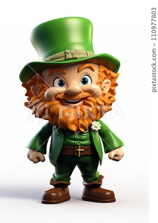 Leprechaun elf toy symbol of St. Patrick's Day isolated on white background. 110977803