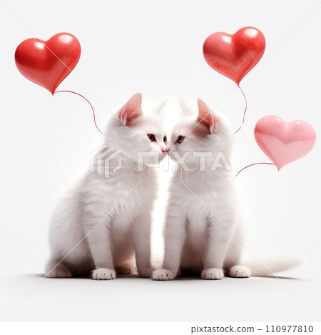 Two cute kittens sitting next to each other isolated on a white background Two cute kittens sitting next to each other isolated on a white background 110977810