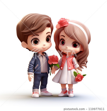 Icon of a boy and a girl standing next to each other isolated on white background. Icon of a boy and a girl standing next to each other isolated on white background. 110977811
