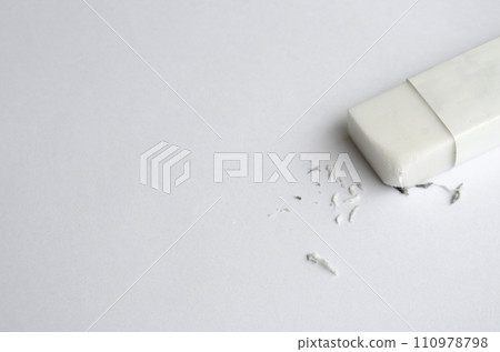 Top view of eraser on white cover background with customizable space for text. 110978798
