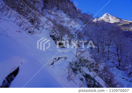 從燕溫泉山路林道眺望冬天的妙高山山頂 110978807