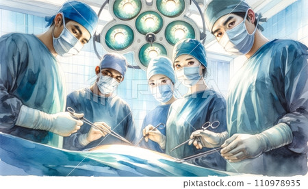 Generative AI Surgical team operating in a hospital. 110978935
