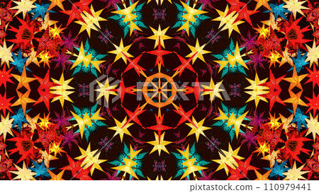 Abstract colorful kaleidoscopic pattern with bright glowing christmas stars Abstract colorful kaleidoscopic pattern with bright glowing christmas stars 110979441