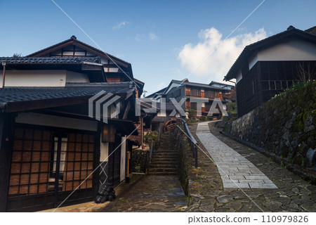 Uphill trail of Magome juku preserved town, Kiso valley Uphill trail of Magome juku preserved town, Kiso valley 110979826